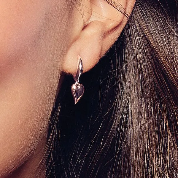 Sterling Silver& 18K Rose Gold Plate Mini Heart Hoop Drop Earrings Image 3 Quality Gem LLC Bethel, CT