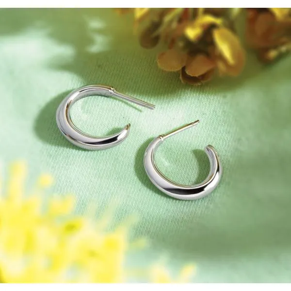 Sterling Silver Rhodium Plated Bevel Cirque Midi Hoop Earrings Image 3 Quality Gem LLC Bethel, CT