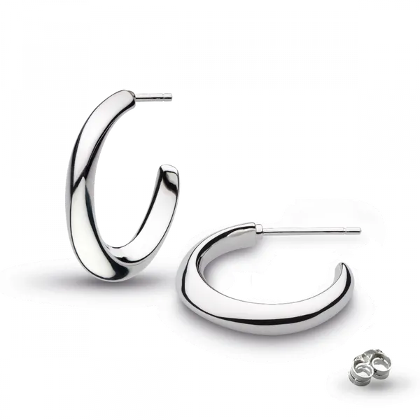 Sterling Silver Rhodium Plated Bevel Cirque Midi Hoop Earrings Quality Gem LLC Bethel, CT
