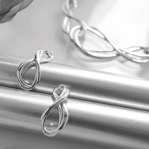 Sterling Silver Rhodium Plated Infinity Grande Stud Earrings Image 3 Quality Gem LLC Bethel, CT