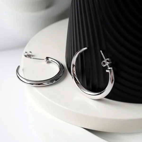 Sterling Silver Rhodium Plated Bevel Cirque Grande Hoop Earrings Image 3 Quality Gem LLC Bethel, CT
