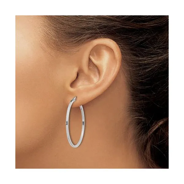 Sterling Silver Rhodium Plated Squared Tube Hoop Earrings Image 2 Quality Gem LLC Bethel, CT