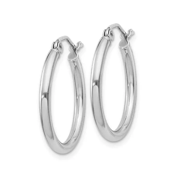 Sterling Silver Rhodium Plated 2mm Round Hoop Earrings Image 2 Quality Gem LLC Bethel, CT