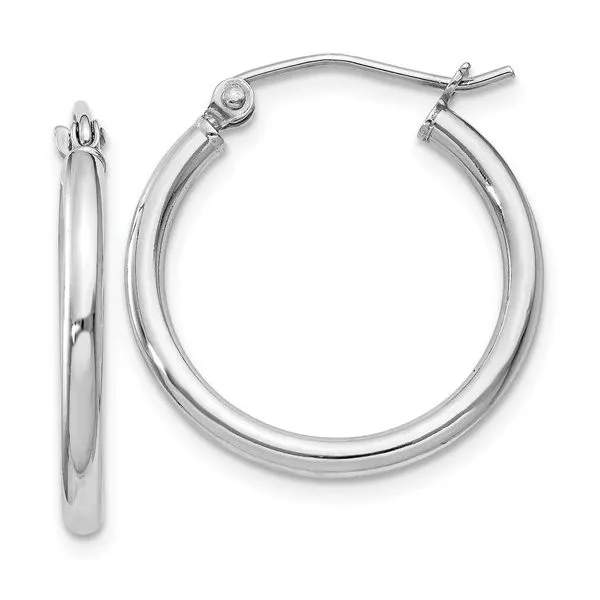 Sterling Silver Rhodium Plated 2mm Round Hoop Earrings Quality Gem LLC Bethel, CT
