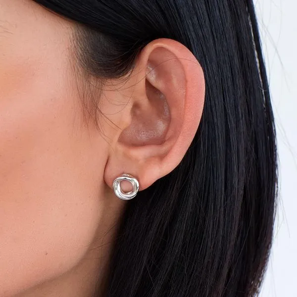 Sterling Silver Rhodium Plated Bevel Trilogy Stud Earrings Image 3 Quality Gem LLC Bethel, CT