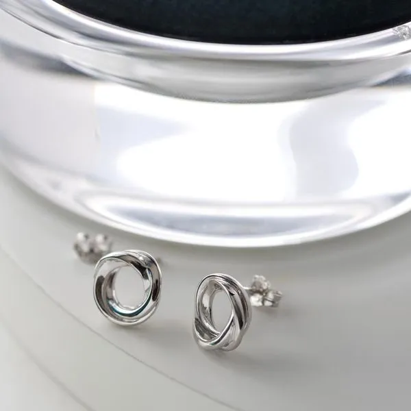 Sterling Silver Rhodium Plated Bevel Trilogy Stud Earrings Image 4 Quality Gem LLC Bethel, CT