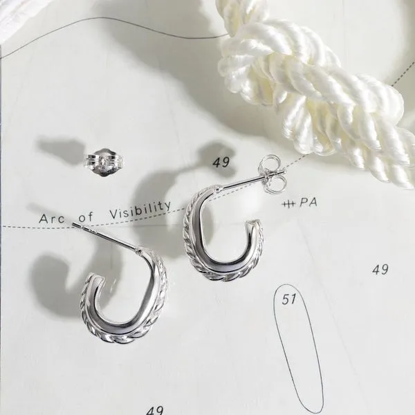 Sterling Silver Rhodium Plated Marina Rope Band Hoop Earrings Image 3 Quality Gem LLC Bethel, CT