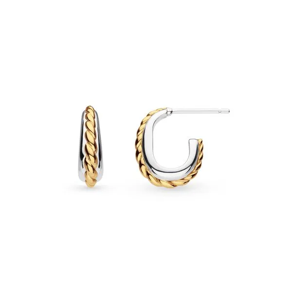 Sterling Silver & 18K Yellow Gold Plate Rhodium Plated Marina Rope Band Golden Hoop Earrings Quality Gem LLC Bethel, CT
