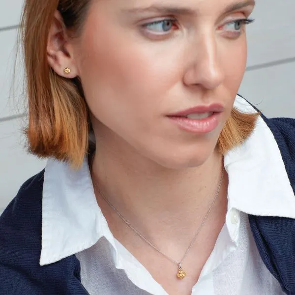 Sterling Silver & 18K Yellow Gold Plate Rhodium Plated Marina Tide Knot Golden Stud Earrings Image 2 Quality Gem LLC Bethel, CT
