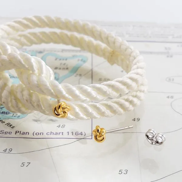 Sterling Silver & 18K Yellow Gold Plate Rhodium Plated Marina Tide Knot Golden Stud Earrings Image 4 Quality Gem LLC Bethel, CT