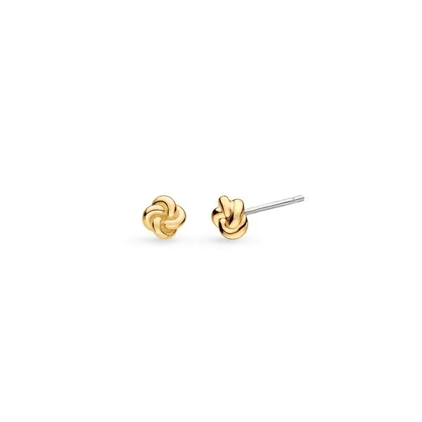 Sterling Silver & 18K Yellow Gold Plate Rhodium Plated Marina Tide Knot Golden Stud Earrings Quality Gem LLC Bethel, CT