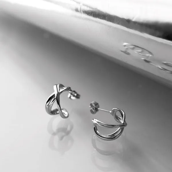 Sterling Silver Rhodium Plated Infinity Hoop Earrings Image 2 Quality Gem LLC Bethel, CT