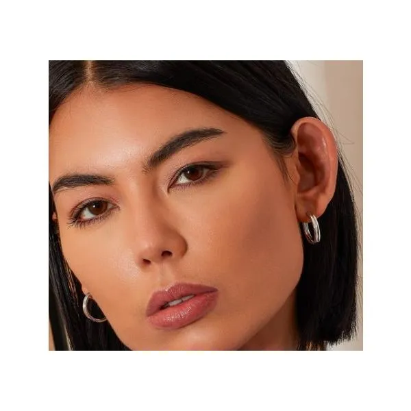 Sterling Silver Rhodium Plated Bevel Unity Maxi Hoop Earrings Image 2 Quality Gem LLC Bethel, CT