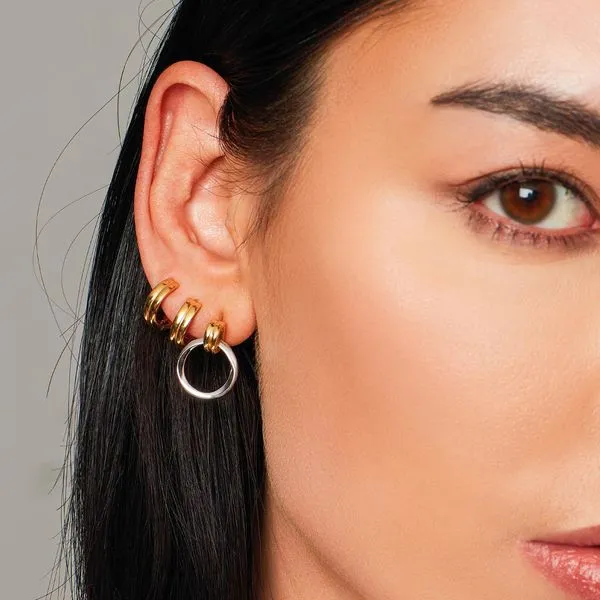 Sterling Silver/18K Gold Plate Rhodium Plated Bevel Unity Golden Drop Stud Earrings Image 2 Quality Gem LLC Bethel, CT