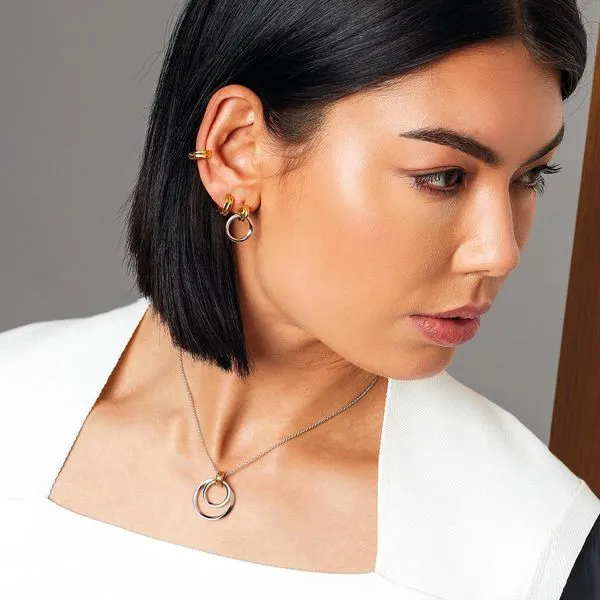 Sterling Silver/18K Gold Plate Rhodium Plated Bevel Unity Golden Drop Stud Earrings Image 3 Quality Gem LLC Bethel, CT