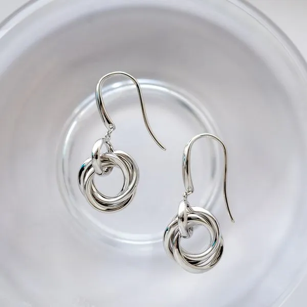 Sterling Silver Rhodium Plated Bevel Trilogy Link Drop Earrings Image 3 Quality Gem LLC Bethel, CT