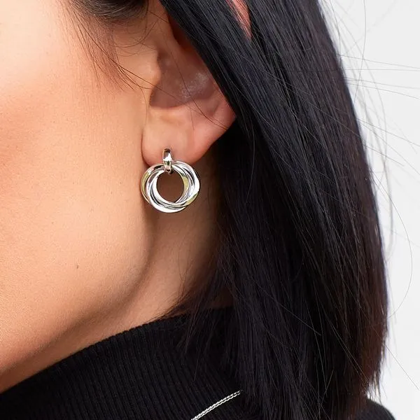 Sterling Silver Rhodium Plated Bevel Trilogy Grande Link Stud Earrings Image 2 Quality Gem LLC Bethel, CT