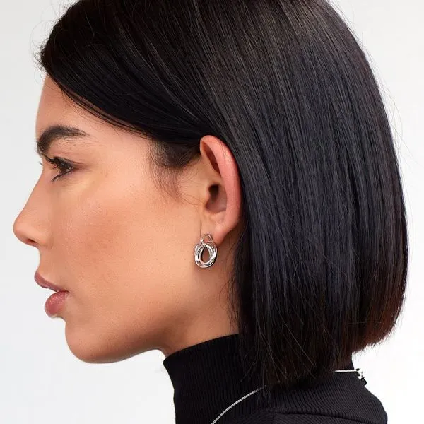 Sterling Silver Rhodium Plated Bevel Trilogy Grande Link Stud Earrings Image 3 Quality Gem LLC Bethel, CT