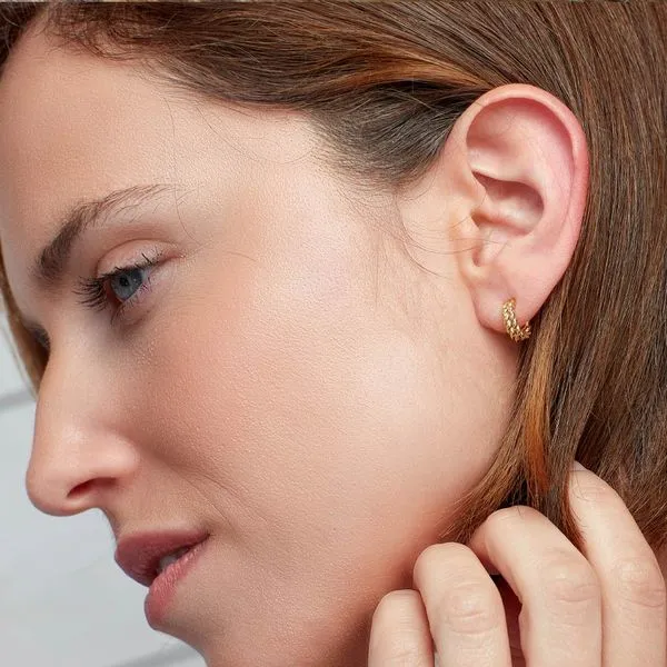 Sterling Silver & 18K Yellow Gold Plate Marina Rope Golden Stud Hoop Earrings Image 2 Quality Gem LLC Bethel, CT