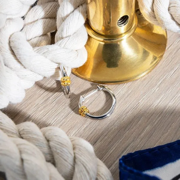 Sterling Silver/18K Plate Rhodium Plated Marina Rope Bar Golden Hinged Hoop Earrings Image 2 Quality Gem LLC Bethel, CT