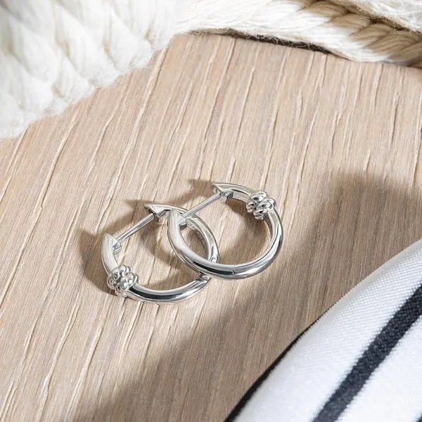 Sterling Silver Rhodium Plated Marina Rope Bar Hinged Hoop Earrings Image 3 Quality Gem LLC Bethel, CT