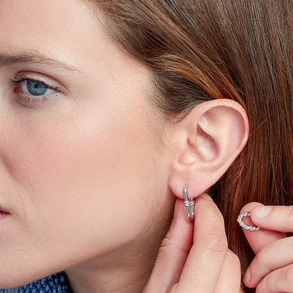 Sterling Silver Rhodium Plated Marina Rope Link Duo Grande Hinged Hoop Earrings Image 3 Quality Gem LLC Bethel, CT
