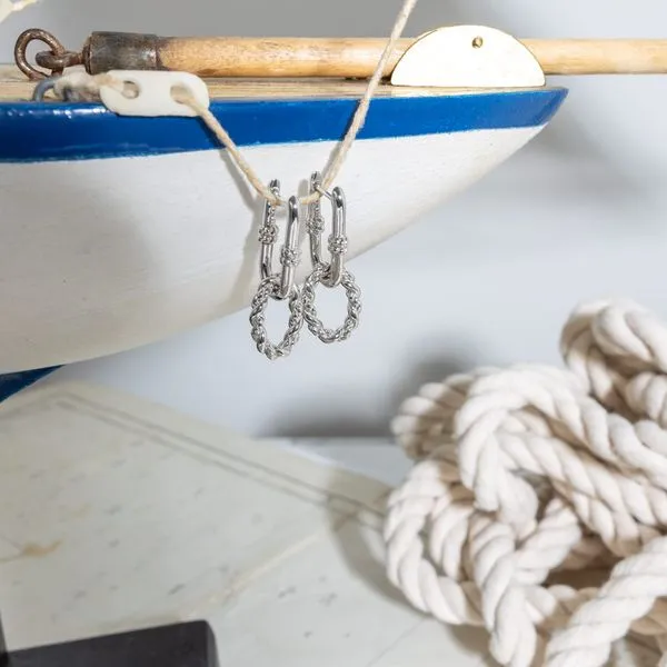 Sterling Silver Rhodium Plated Marina Rope Link Duo Grande Hinged Hoop Earrings Image 4 Quality Gem LLC Bethel, CT