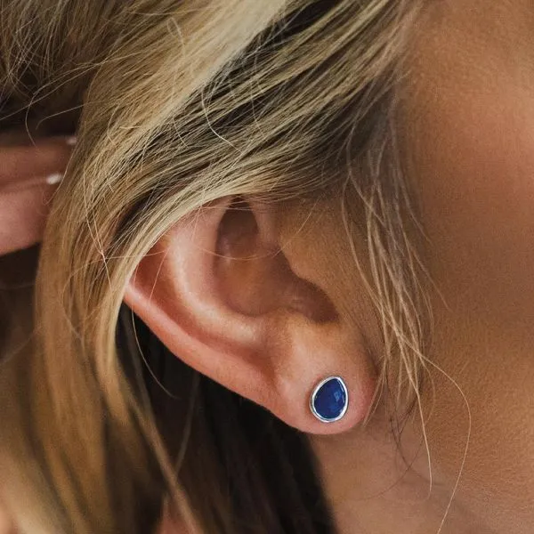 Sterling Silver Rhodium Plated Coast Pebble Azure Lapis Lazuli Stud Earrings Image 2 Quality Gem LLC Bethel, CT