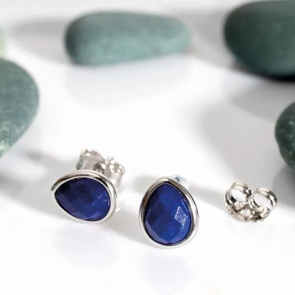 Sterling Silver Rhodium Plated Coast Pebble Azure Lapis Lazuli Stud Earrings Image 4 Quality Gem LLC Bethel, CT