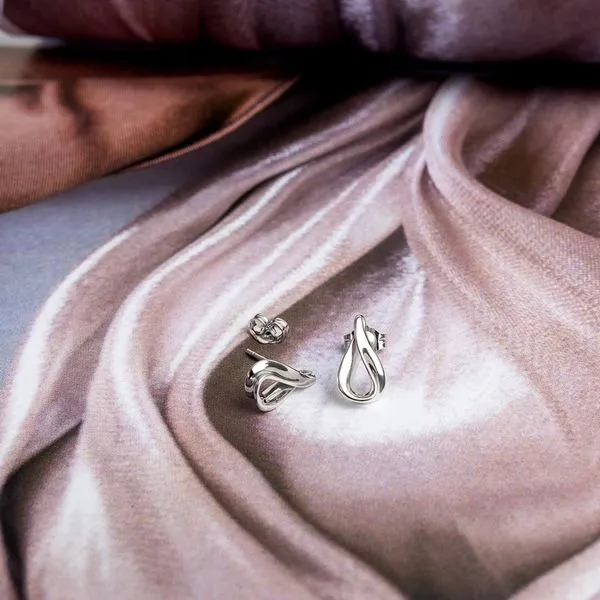 Sterling Silver Rhodium Plated Serenity Dainty Stud Earrings Image 3 Quality Gem LLC Bethel, CT