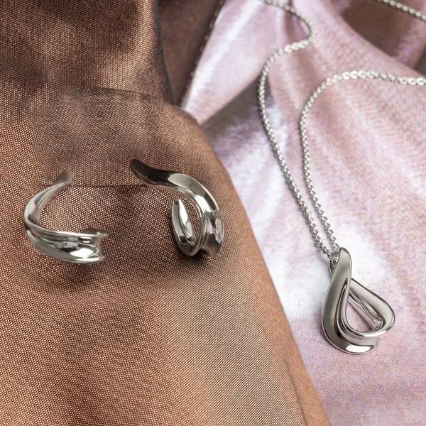 Sterling Silver Rhodium Plated Serenity Grande Stud Hoop Earrings Image 4 Quality Gem LLC Bethel, CT