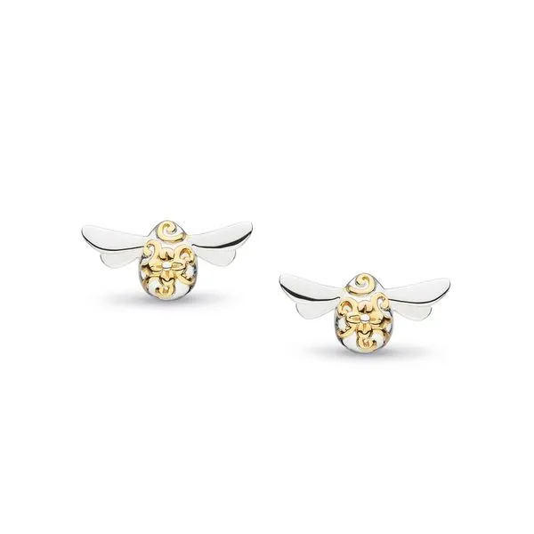 Sterling Silver & 18K Yellow Gold Plate Rhodium Plated Blossom Flyte Honey Bee Stud Earrings Quality Gem LLC Bethel, CT