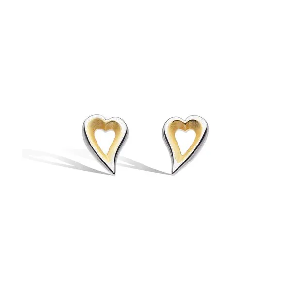 Sterling Silver & 18K Yellow Gold Plate Rhodium Plated Desire Love Story Small Heart Stud Earrings Quality Gem LLC Bethel, CT
