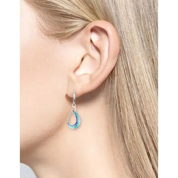 Sterling Silver Rhodium Plated Turquoise Enamel Teardrop Dangle Earrings Image 2 Quality Gem LLC Bethel, CT