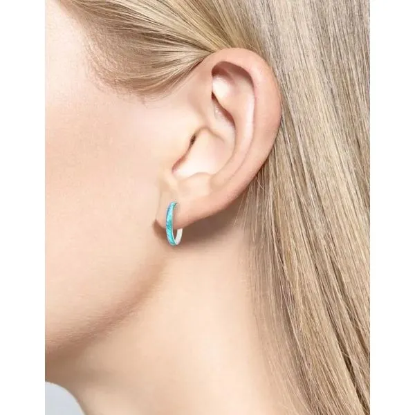Sterling Silver Turquoise Enamel Hoop Earrings Image 2 Quality Gem LLC Bethel, CT