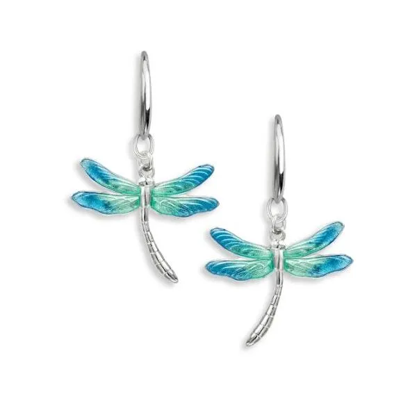 Sterling Silver Rhodium Plated Blue Enamel Dragonfly Dangle Earrings Quality Gem LLC Bethel, CT