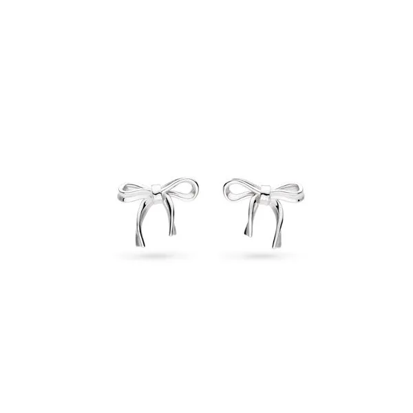Sterling Silver Rhodium Plated Serenity Ribbon Bow Dainty Stud Earrings Quality Gem LLC Bethel, CT