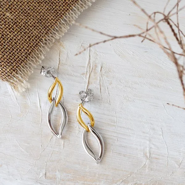 Sterling Silver 18K Yellow Gold Plate Entwine Twine Link Golden Drop Earrings Image 3 Quality Gem LLC Bethel, CT