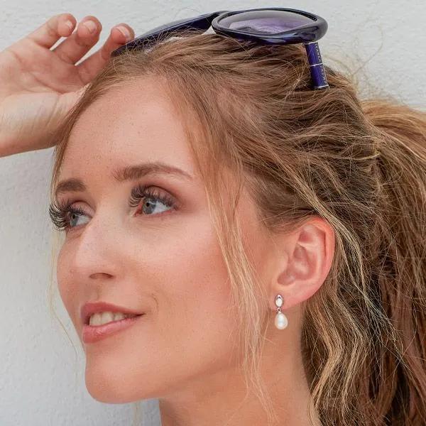 Sterling Silver Rhodium Plated Pebble Pearl Droplet Earrings Image 3 Quality Gem LLC Bethel, CT