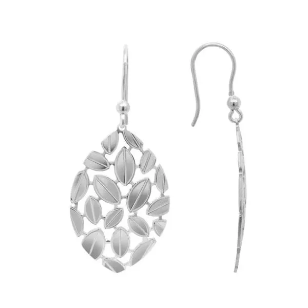 Sterling Silver Rhodium Plated Mosaic Leaf Wire Dangle Earrings Quality Gem LLC Bethel, CT