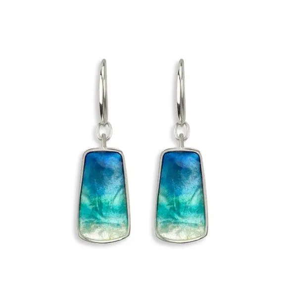 Enamel Blues Sterling Silver Rhodium Plated Ocean Dangle Earrings Quality Gem LLC Bethel, CT