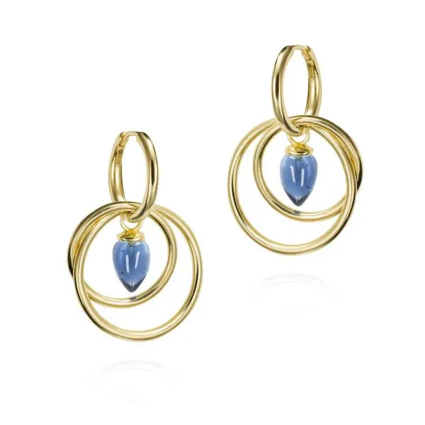 Sterling Silver 18K Vermeil Iolite Pendulum Convertible Circle Hoop Dangle Earrings Image 2 Quality Gem LLC Bethel, CT