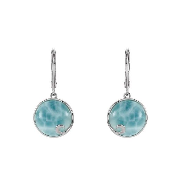 Sterling Silver Larimar Ocean Leverback Earrings Image 2 Quality Gem LLC Bethel, CT