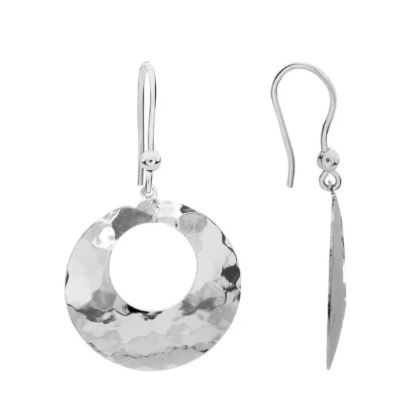 Sterling Silver Rhodium Plated Hammered Open Circle Dangle Earrings Quality Gem LLC Bethel, CT
