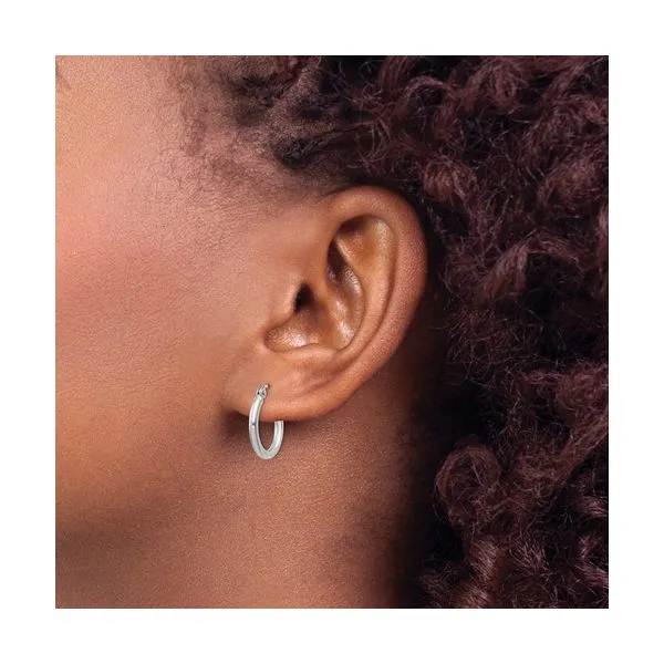 Sterling Silver Rhodium Plated 2x15mm Round Hoop Earrings Image 2 Quality Gem LLC Bethel, CT