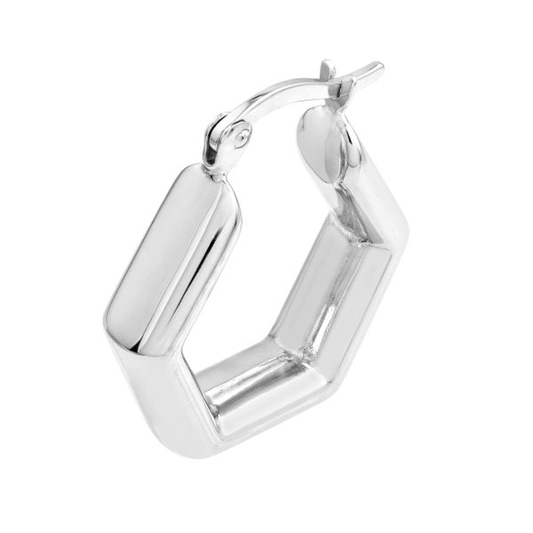 Sterling Silver Rhodium Plated Pentagon Hoop Earrings Image 2 Quality Gem LLC Bethel, CT
