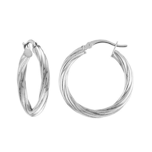 Sterling Silver Rhodium Plated Twist Hoop Earrings Quality Gem LLC Bethel, CT