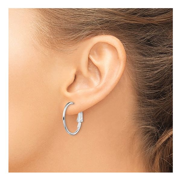 Sterling Silver Rhodium Plated Omega Back Hoop Earrings Image 3 Quality Gem LLC Bethel, CT