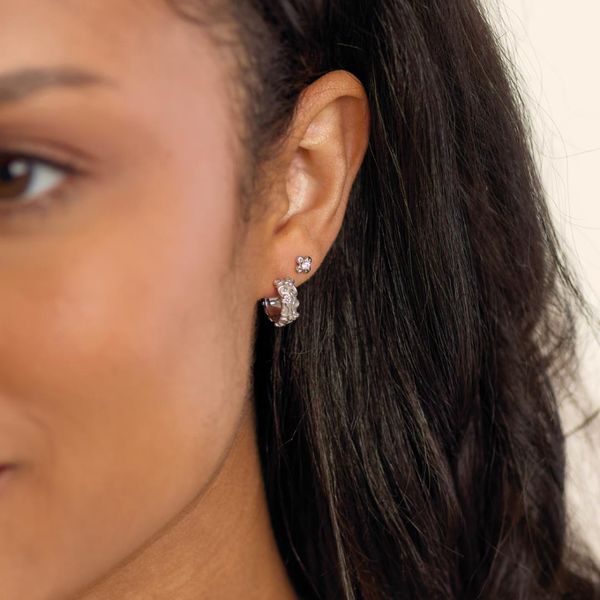 Sterling Silver Rhodium Plated Blossom Flyte Honey Flower Chunky Hoop Earrings Image 2 Quality Gem LLC Bethel, CT