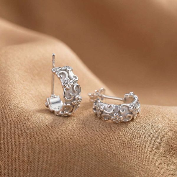 Sterling Silver Rhodium Plated Blossom Flyte Honey Flower Chunky Hoop Earrings Image 3 Quality Gem LLC Bethel, CT